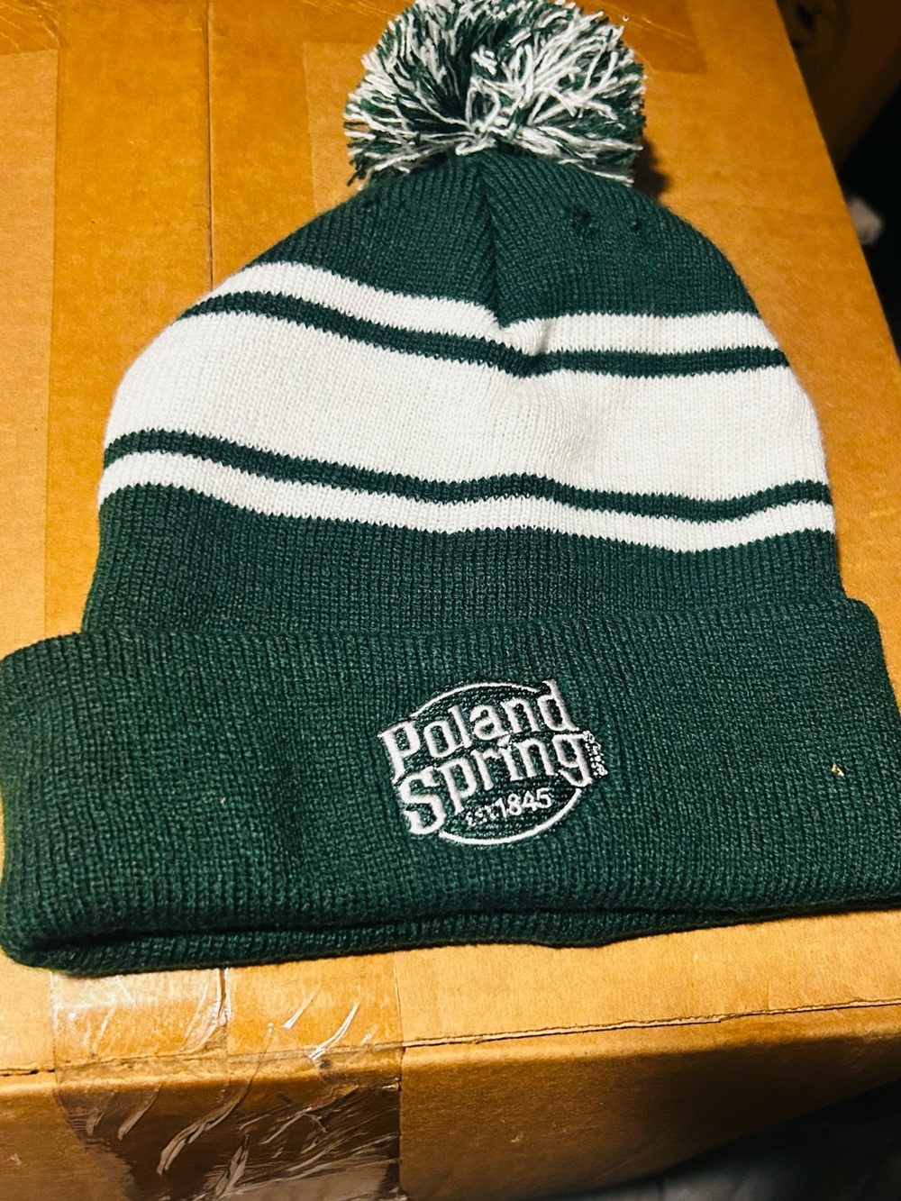 Kids Green & White Pom Beanie